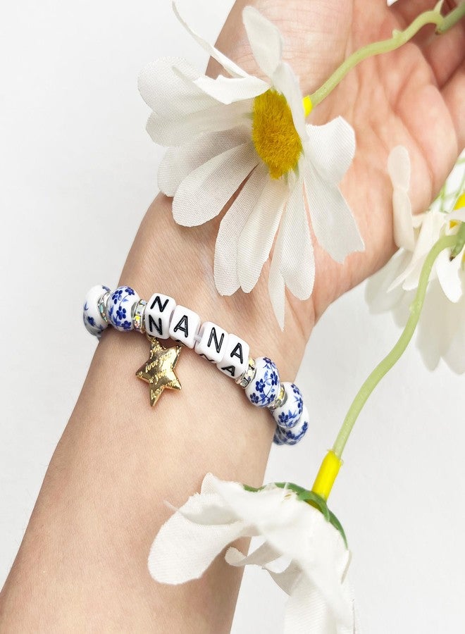 Dorla Cool Handmade NANA Porcelain Bead Bracelet with Star Charm Ceramic Gift for Grandma Birthday Mothers Day Gifts for Her (NANA-silver spacer) - Image 5